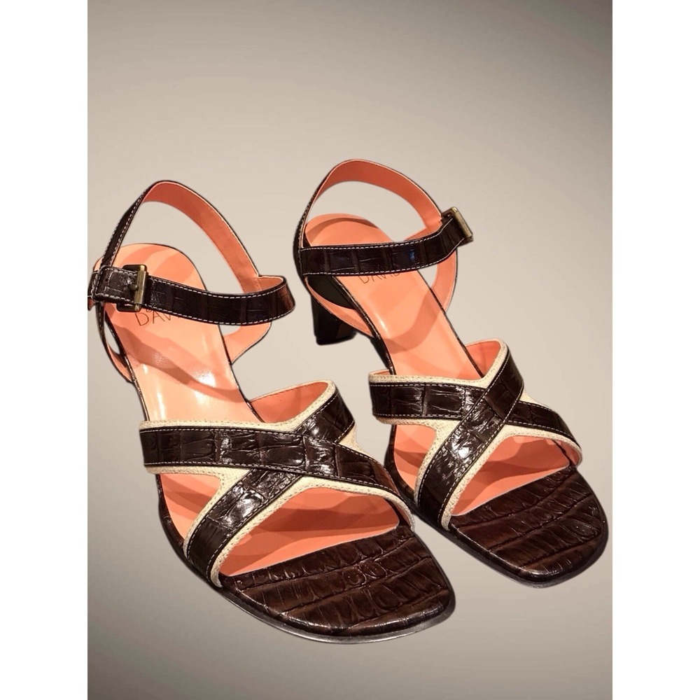 VTG Y2K 90's Too Joan &‎ David Brown Leather Thick Stitch Square Toe Sandals